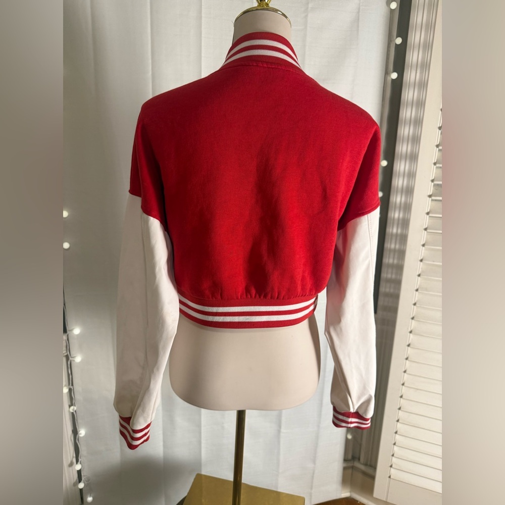 PrettyLittleThing Red Varsity Jacket with White Sleeves - Picture 2 of 8